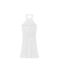 Textured Sleeveless Halter Padded Mini Dress with Ruffled Hem