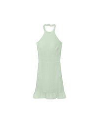 Textured Sleeveless Halter Padded Mini Dress with Ruffled Hem
