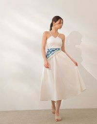 Halter V Neck Spliced Camisole Padded Maxi Dress