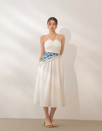 Halter V Neck Spliced Camisole Padded Maxi Dress
