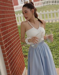 Halter V Neck Spliced Camisole Padded Maxi Dress