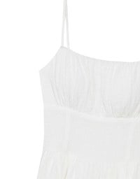 Embossed Texture Cinched Waist Padded Flowy Maxi Dress