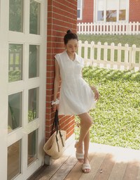 Collared Sleeveless Button Front Mini Shirt Dress