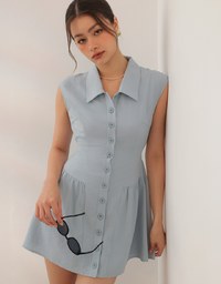 Collared Sleeveless Button Front Mini Shirt Dress