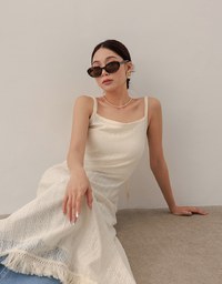 レース柄フリンジ付きキャミロングワンピース
