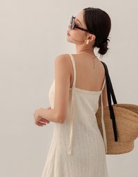 レース柄フリンジ付きキャミロングワンピース