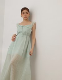 Sheer Ruffle Gingham Sleeveless Padded Maxi Dress