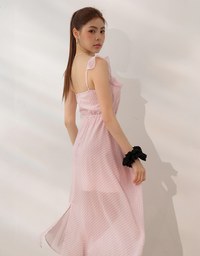 Sheer Ruffle Gingham Sleeveless Padded Maxi Dress