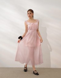 Sheer Ruffle Gingham Sleeveless Padded Maxi Dress