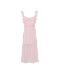 Sheer Ruffle Gingham Sleeveless Padded Maxi Dress
