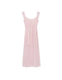 Sheer Ruffle Gingham Sleeveless Padded Maxi Dress