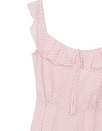 Sheer Ruffle Gingham Sleeveless Padded Maxi Dress