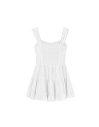 Pinstripe Texture Wide Strap Button Front Ruffle Tiered Mini Dress