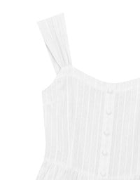 Pinstripe Texture Wide Strap Button Front Ruffle Tiered Mini Dress