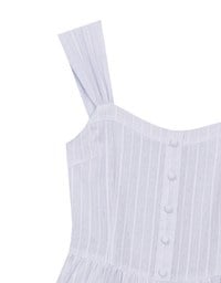 Pinstripe Texture Wide Strap Button Front Ruffle Tiered Mini Dress