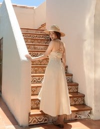 Beaded Back Tie Halterneck Padded Maxi Dress