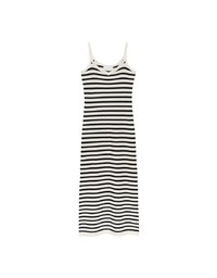 Contrast Trim V Neck Striped Knit Cami Fitted Maxi Dress
