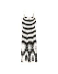 Contrast Trim V Neck Striped Knit Cami Fitted Maxi Dress