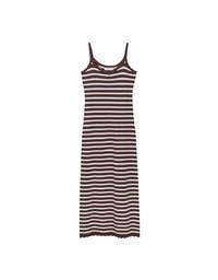 Contrast Trim V Neck Striped Knit Cami Fitted Maxi Dress