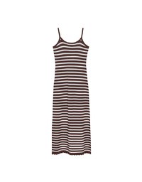 Contrast Trim V Neck Striped Knit Cami Fitted Maxi Dress