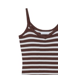 Contrast Trim V Neck Striped Knit Cami Fitted Maxi Dress