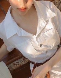 Short Sleeve Snap Button Shirt Collar Mini Dress