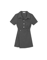 Short Sleeve Snap Button Shirt Collar Mini Dress