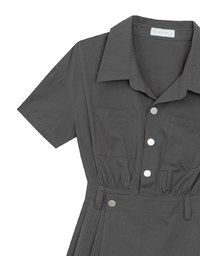 Short Sleeve Snap Button Shirt Collar Mini Dress