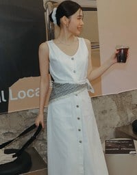 Sleeveless Button Front Maxi Dress with Pockets