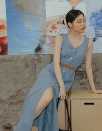 Sleeveless Button Front Maxi Dress with Pockets