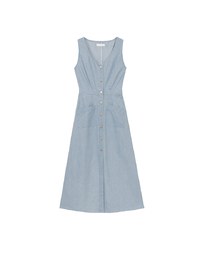 Sleeveless Button Front Maxi Dress with Pockets