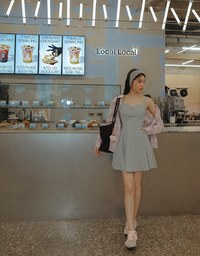 棉質傘襬細肩帶短洋裝