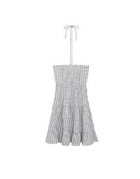 2 Way Halter Tie Gingham Padded Mini Dress with Ruffle Trim