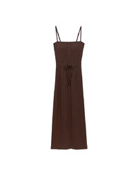 Buttoned Ribbed Knit Bodycon Padded Cami Maxi Dress
