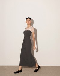 Buttoned Ribbed Knit Bodycon Padded Cami Maxi Dress