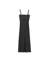Buttoned Ribbed Knit Bodycon Padded Cami Maxi Dress