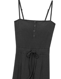 Buttoned Ribbed Knit Bodycon Padded Cami Maxi Dress