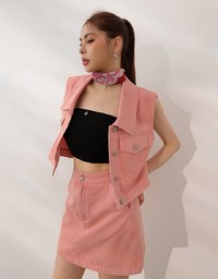 Classic Button Front Cropped Jeans Denim Vest Jacket