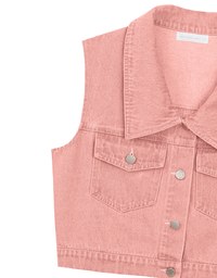 Classic Button Front Cropped Jeans Denim Vest Jacket