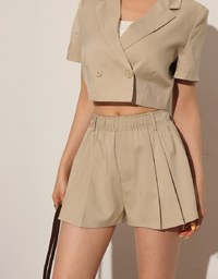 Tailored Short Sleeve Cropped Suit Jacket (with Shoulder Pads)