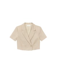 Tailored Short Sleeve Cropped Suit Jacket (with Shoulder Pads)