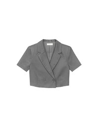 Tailored Short Sleeve Cropped Suit Jacket (with Shoulder Pads)