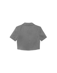 Tailored Short Sleeve Cropped Suit Jacket (with Shoulder Pads)