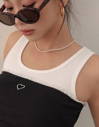 Heart Embroidery Ribbed Padded Tube Top and Basic A Line Mini Skirt Set Wear