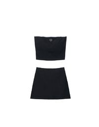 Heart Embroidery Ribbed Padded Tube Top and Basic A Line Mini Skirt Set Wear