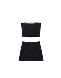 Heart Embroidery Ribbed Padded Tube Top and Basic A Line Mini Skirt Set Wear