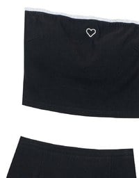 Heart Embroidery Ribbed Padded Tube Top and Basic A Line Mini Skirt Set Wear