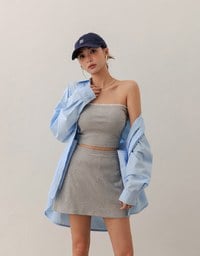 Heart Embroidery Ribbed Padded Tube Top and Basic A Line Mini Skirt Set Wear