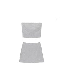 Heart Embroidery Ribbed Padded Tube Top and Basic A Line Mini Skirt Set Wear