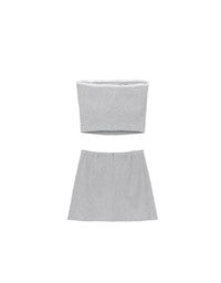 Heart Embroidery Ribbed Padded Tube Top and Basic A Line Mini Skirt Set Wear